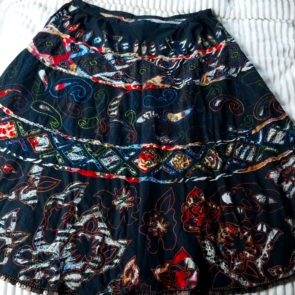 Chicos Boho Midi Skirt (Large to Xl)  Multi Colored